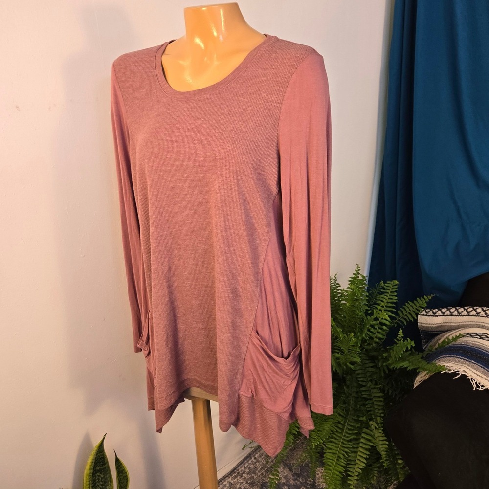 LOGO Lori Goldstein Tunic Womens Large Mauve Sharkbite Mixed Media Waffle